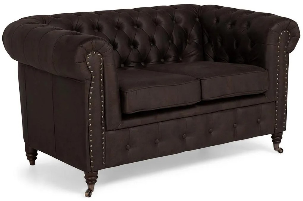 Диван Chesterfield в цвят винтидж кафяво, двуместен 150х86х80 см