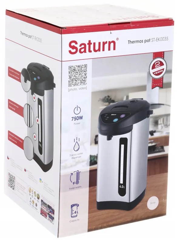 Електрически термос Saturn ST-EK0035, 750W, 4 л, Защита от прегряване, Инокс