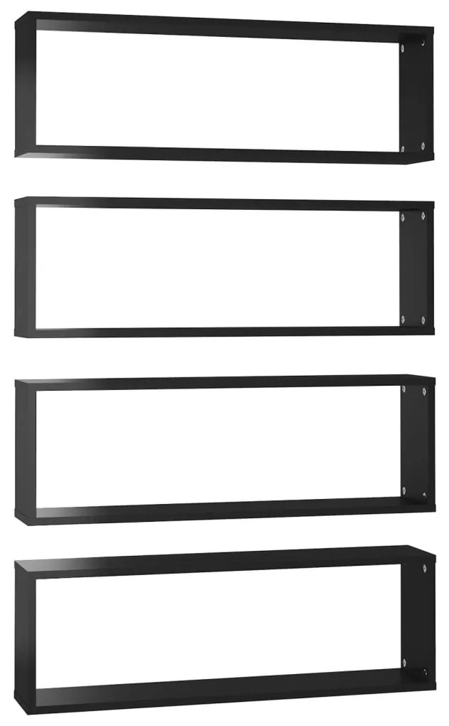 807128 vidaXL Стенни рафтове, 4 бр, черен гланц, 80x15x26,5см инженерно дърво