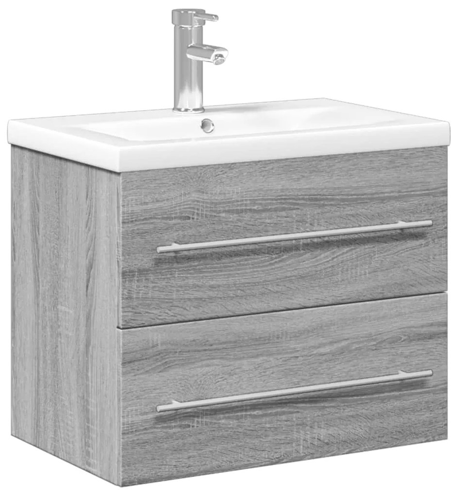 3278774 vidaXL Шкаф за мивка за баня с вградена мивка, сив сонома