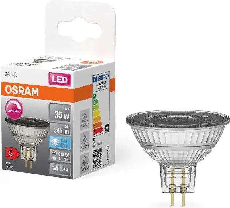 Димируема LED крушка MR16 GU5,3/5W/12V 4000K 36° CRI 90 - Osram