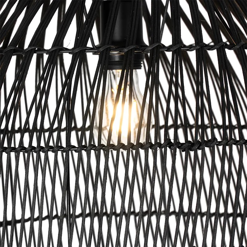 Рустикална подова лампа черна с ратан - Sam