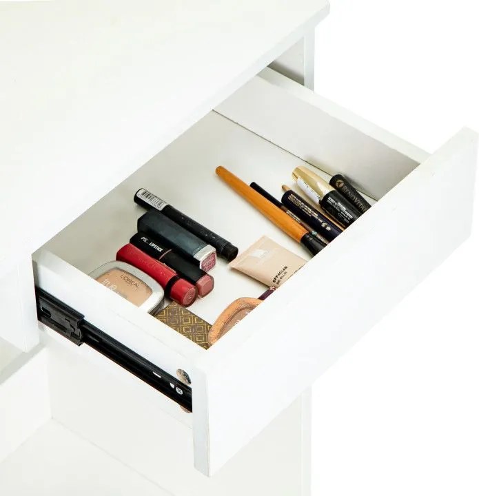 Маса за тоалетка ModernHome с 3 рафта и чекмедже, с огледало, бяла, 75x40x136см