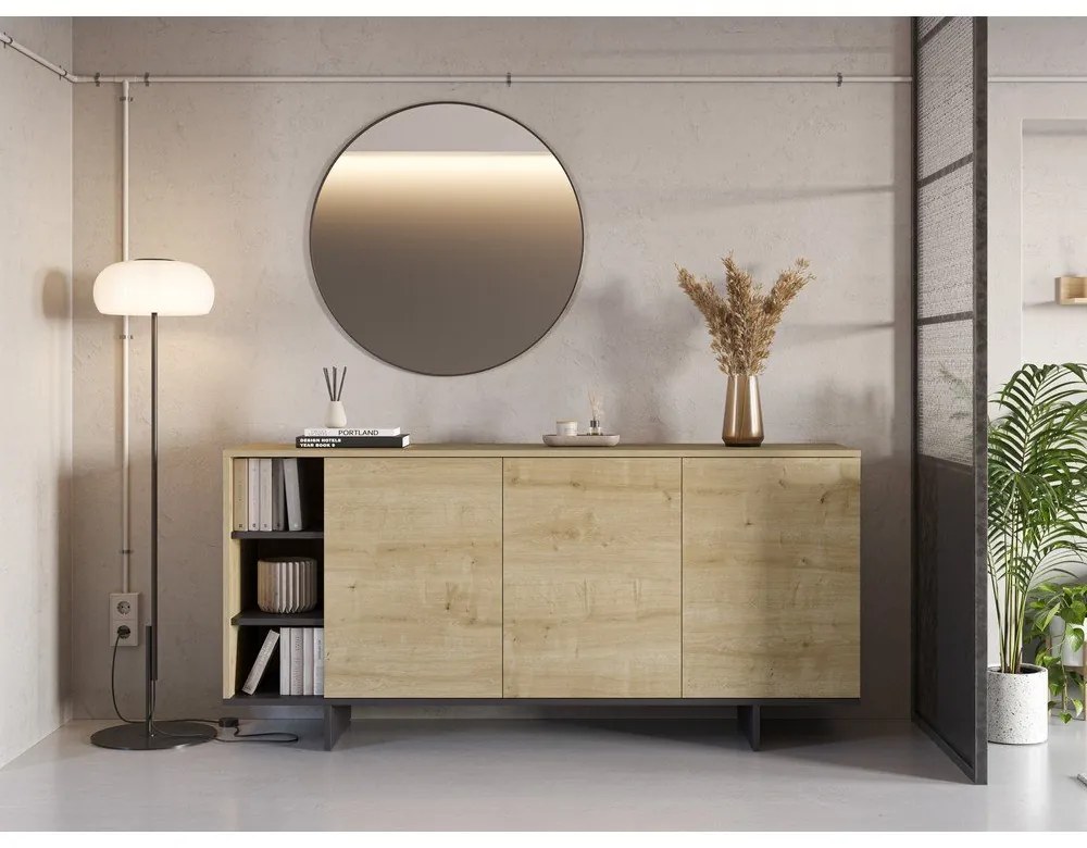 Нисък скрин с дъбов декор в естествен цвят 170x80 cm Cequoia - Marckeric