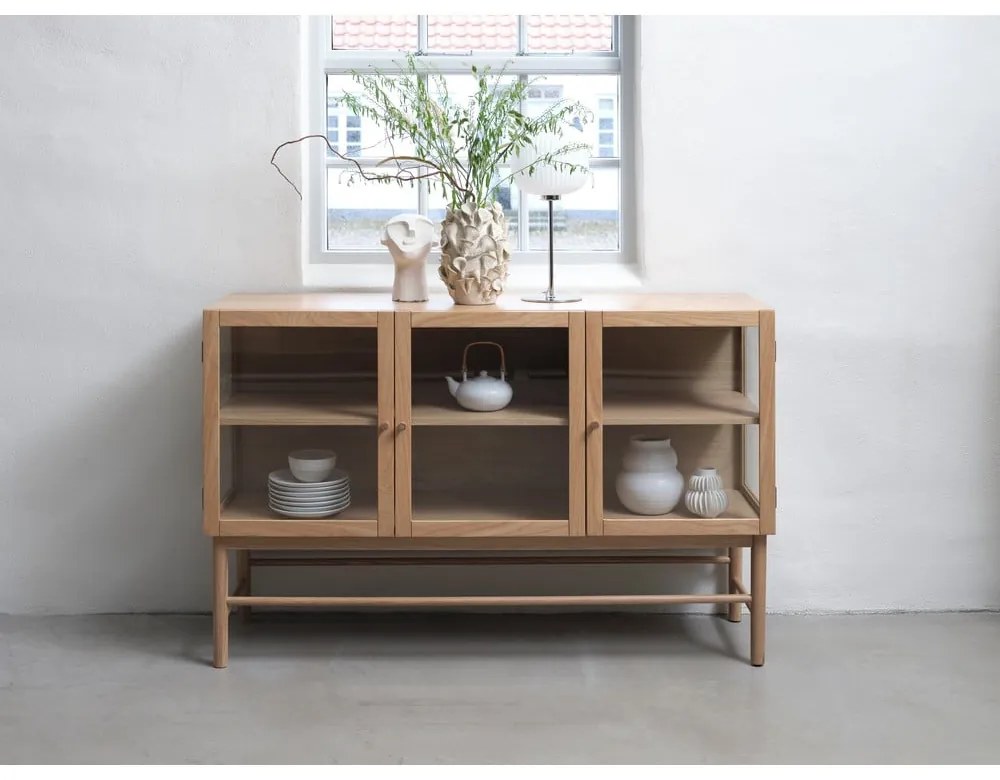 Витрина от дъбова дървесина в естествен цвят 88x140 cm Elba - Unique Furniture