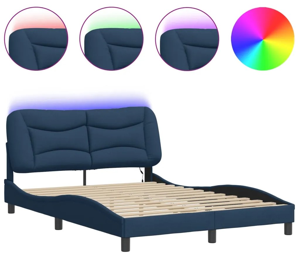 3213703 vidaXL Рамка за легло с LED без матрак Hvar Синя 140x190 cm Плат