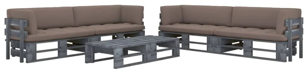 3066993 vidaXL Палетен комплект с възглавници 6 части бор със сива импрегнация