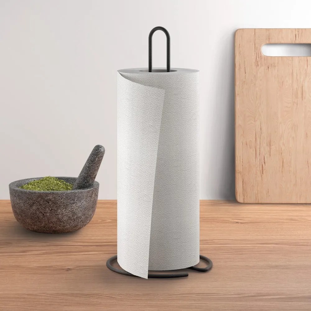 Матово черна стоманена стойка за кухненска хартия ø 14 cm Lava – Metaltex