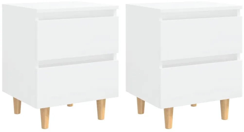 805864 vidaXL Нощни шкафчета с борови крака, 2 бр, бял гланц, 40x35x50 см