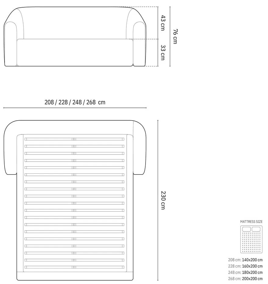Светлосиво двойно легло 200x200 cm тапицирано с място за съхранение с включена подматрачна рамка Campi – Cosmopolitan Design