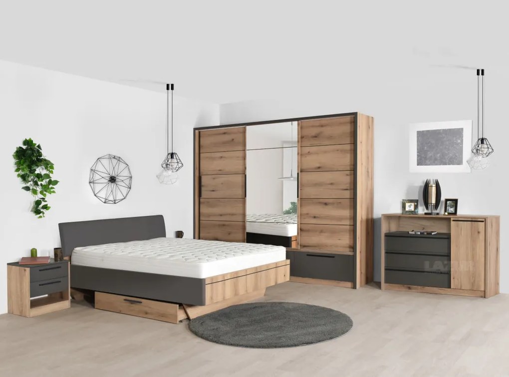 Легло Калиопа за матрак 160/200 см сиво с дъб