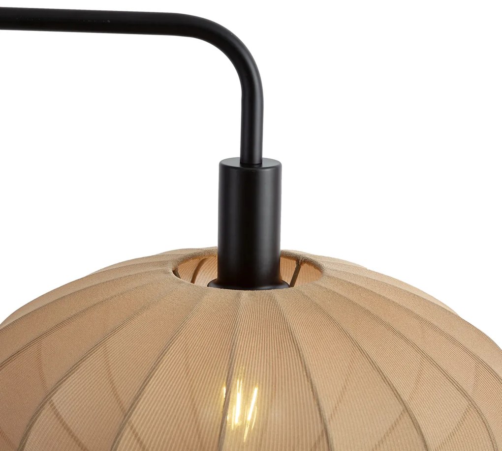 Japandi подова лампа черна с кафяв текстилен абажур - Bida