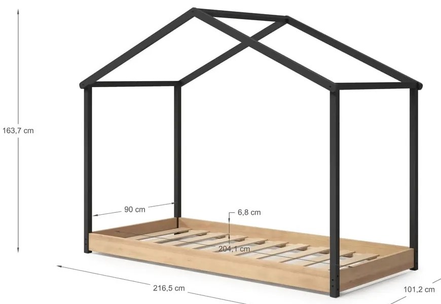 Антрацитно сиво детско легло 90 x 190 cm Arthur - Marckeric