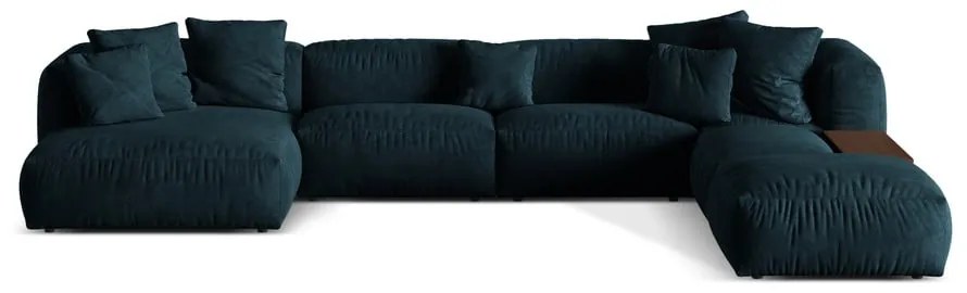 Тъмносин кадифен модулен ъглов диван (десен ъгъл/U форма) Martina – Micadoni