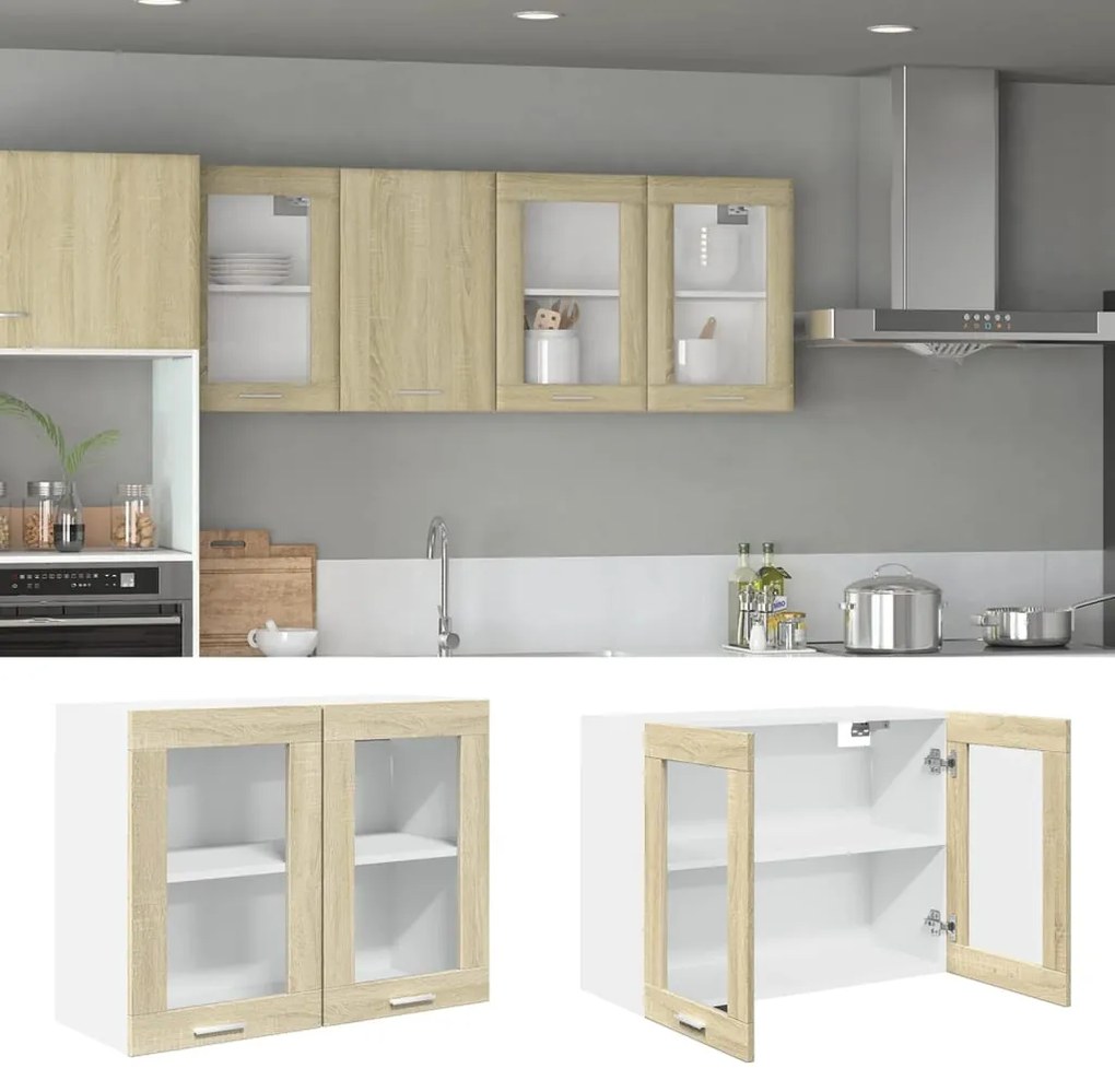 849624 vidaXL Висящ стъклен шкаф, Lyon дъб сонома 80x31x60 см инженерно дърво