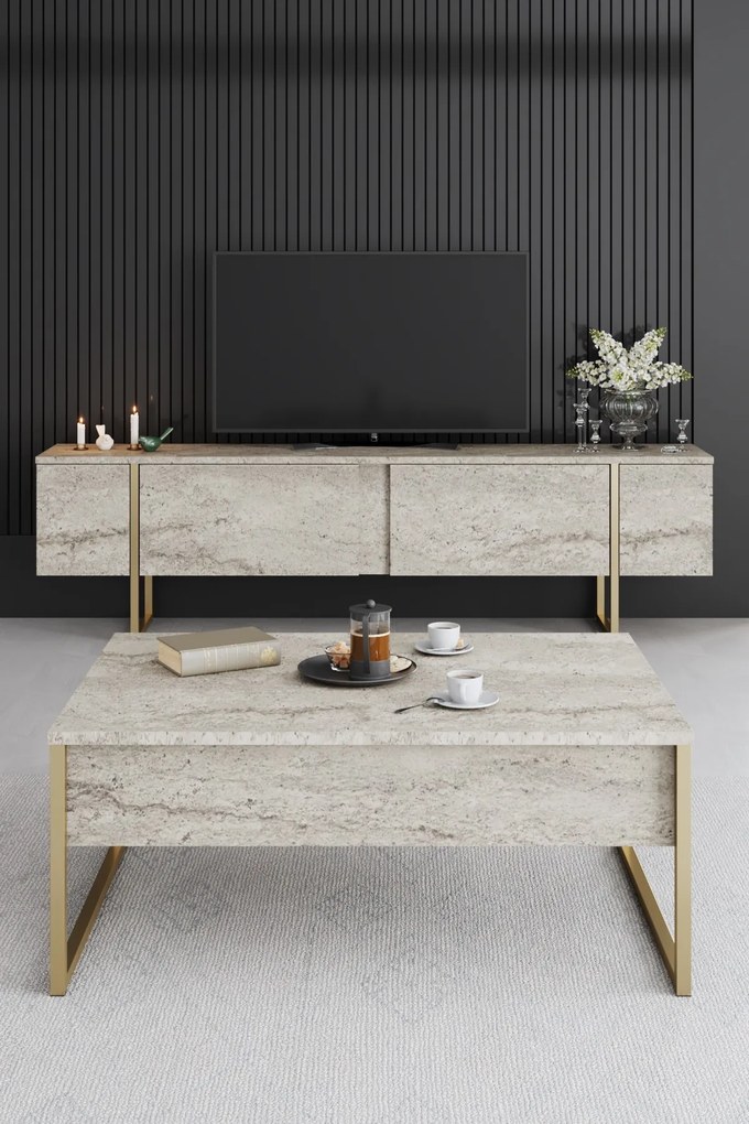 Кафе маса Luxe, цвят Травертин Златен