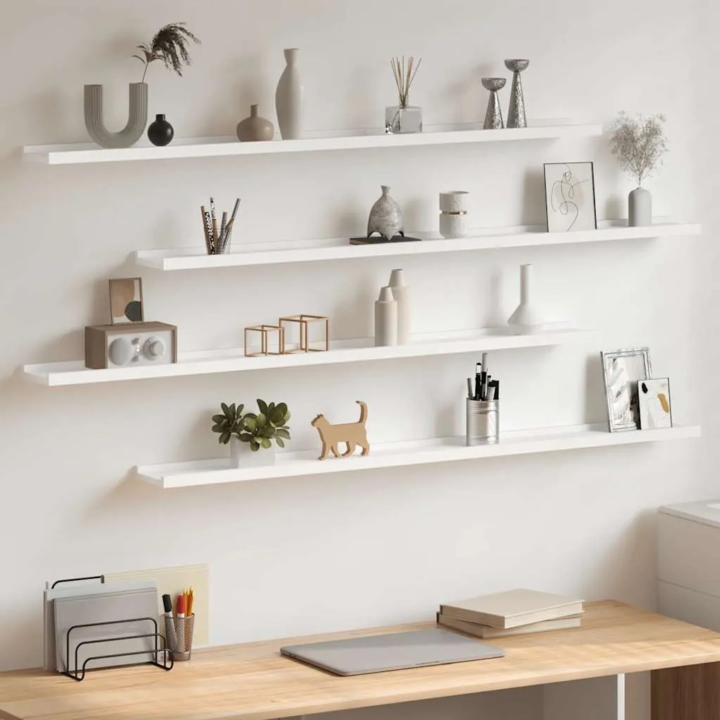 326664 vidaXL Стенни рафтове, 4 бр, бели, 115x9x3 см