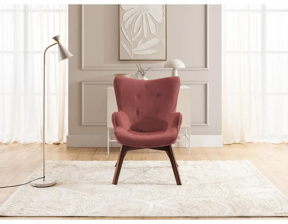 Червен фотьойл с табуретка от рипсено кадифе Niko – Ropez