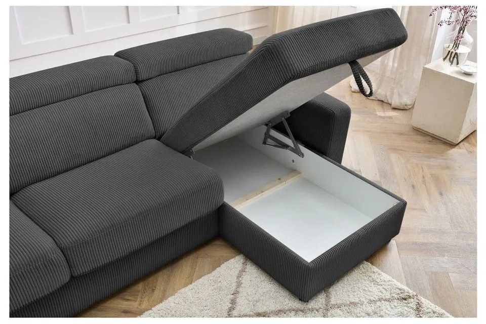 Тъмносив разтегателен ъглов диван от рипсено кадифе (променлив) Monaco – Bobochic Paris