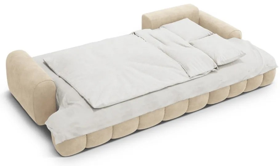 Бежов кадифен сгъваем/с място за съхранение ъглов диван (десен ъгъл) Linz – Cosmopolitan Design