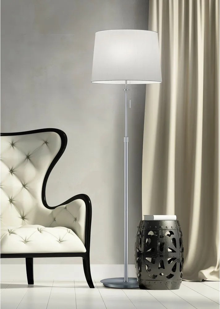 Подова лампа в сребрист цвят с текстилен абажур (височина 180 cm) Lyon – Trio