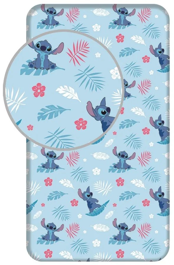 Син еластичен единичен памучен детски чаршаф 90x200 cm Lilo & Stitch "Blue" – Jerry Fabrics