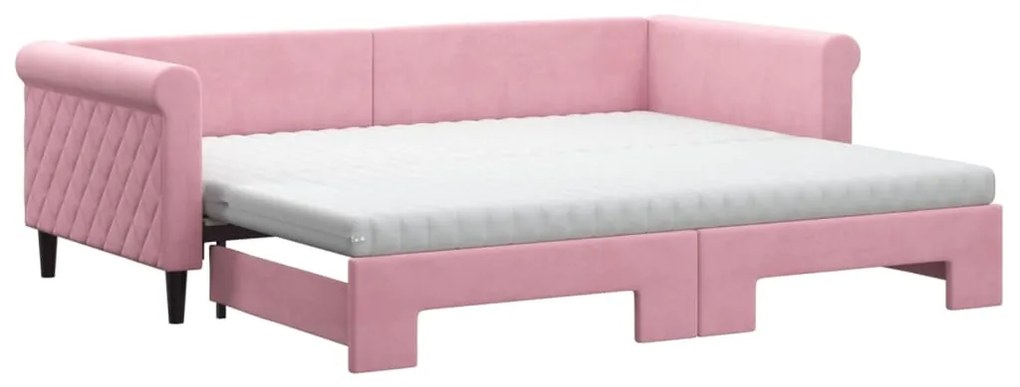 3197798 vidaXL Канапе с изтеглящо легло и матраци розово 90x200 см кадифе