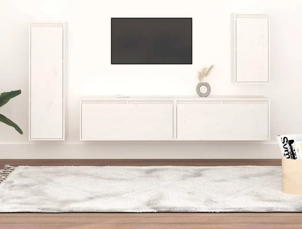 3100230 vidaXL ТВ шкафове, 4 бр, бели, бор масив