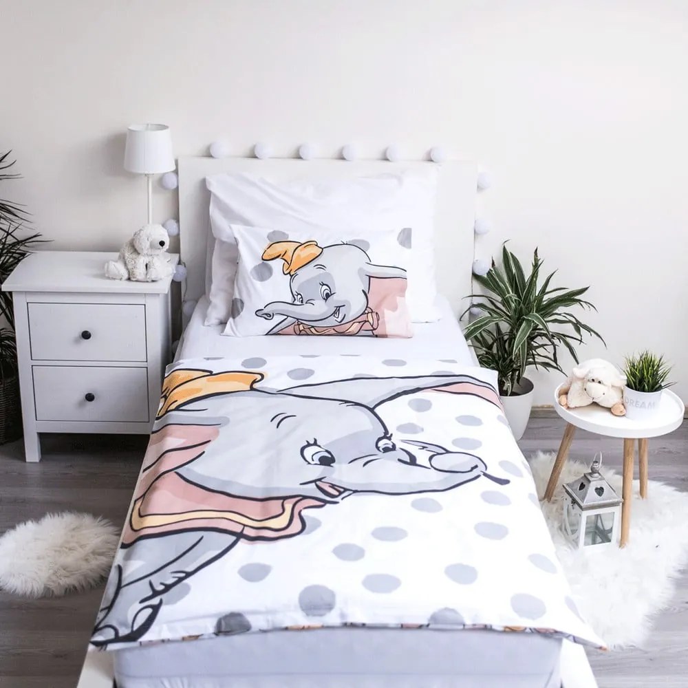 Бяло-сиво памучно детско спално бельо за детско креватче 100x135 cm Dumbo "Dots" – Jerry Fabrics