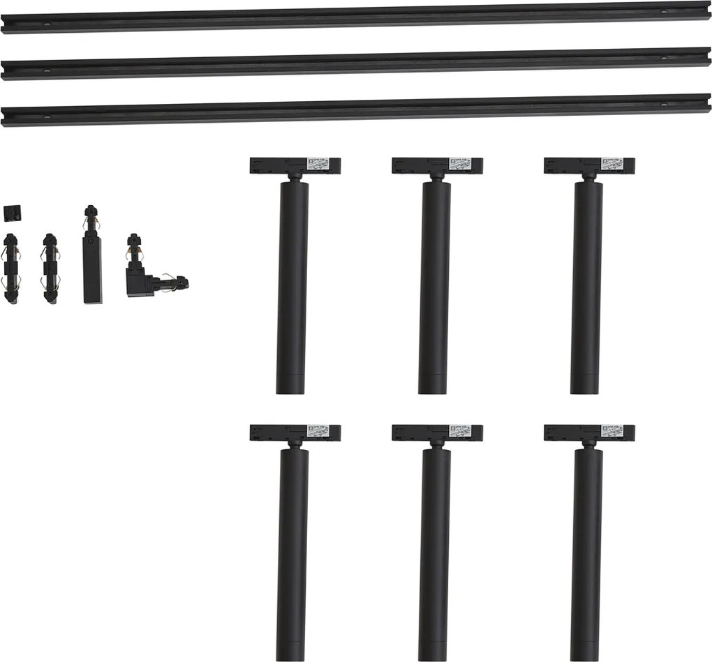 Modern railsysteem zwart met 6 spots zwart 1-fase - Slimline Avery