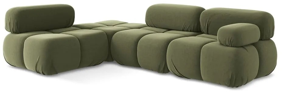Светлозелен кадифен модулен ъглов диван (ляв ъгъл) Lokua – Makamii