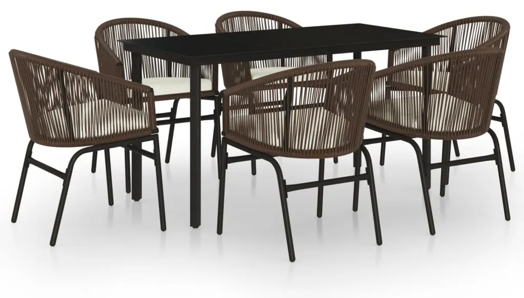 3099230 vidaXL Градински трапезен комплект, 7 части, кафяв