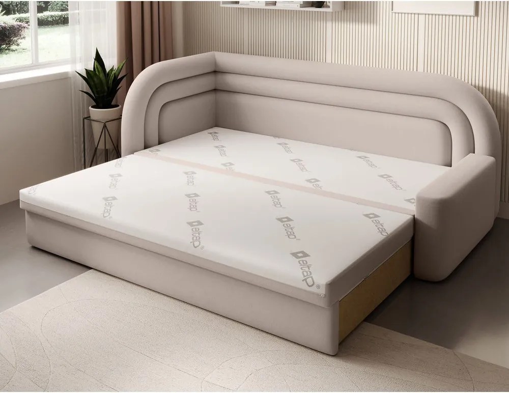 Бежов кадифен разтегателен диван с място за съхранение ляв ъгъл 223 cm Fabillo – ELTAP