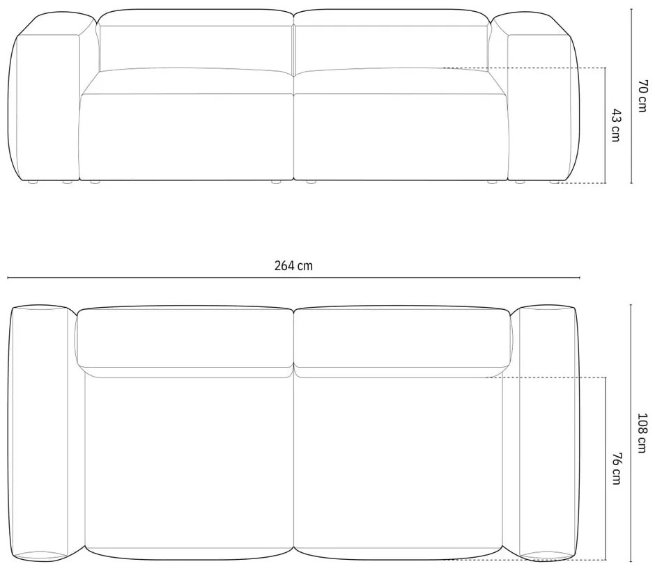 Сиво-син диван от рипсено кадифе 264 cm Bergano – Cosmopolitan Design