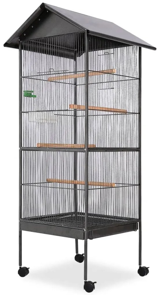 170409 vidaXL Клетка за птици с покрив, стомана, черна, 66x66x155 cм