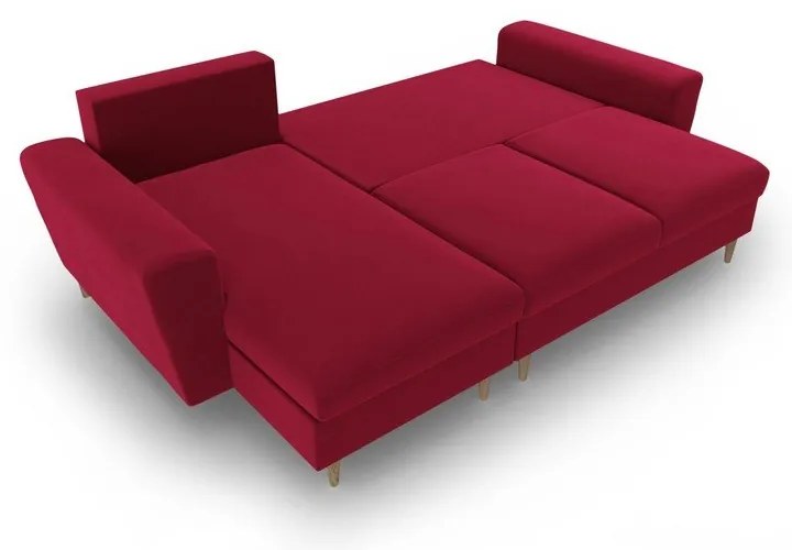Червен кадифен разтегателен ъглов диван с място за съхранение Kyoto – Cosmopolitan Design