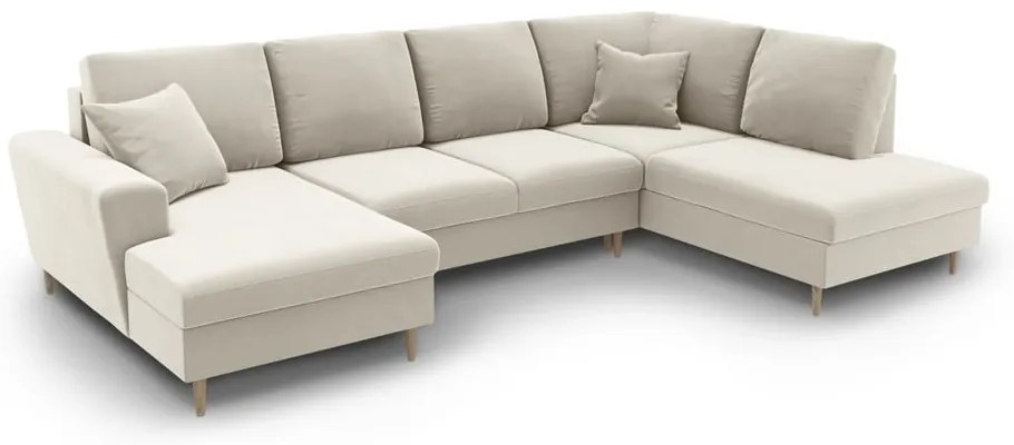 Бежов кадифен разтегателен ъглов диван с място за съхранение (десен ъгъл/U форма) Kyoto – Cosmopolitan Design
