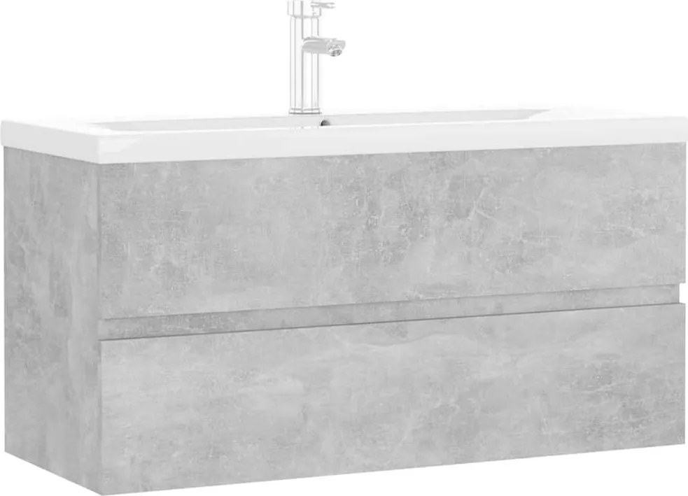 3071652 vidaXL Шкаф за баня с вградена мивка, бетонно сив, инженерно дърво