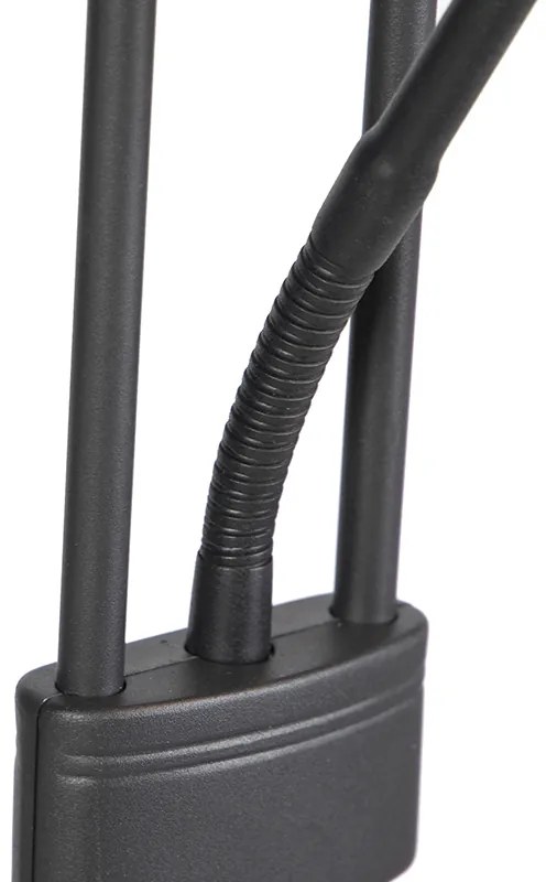 Подова лампа черна с лампа за четене с LED и димер - Diva 2