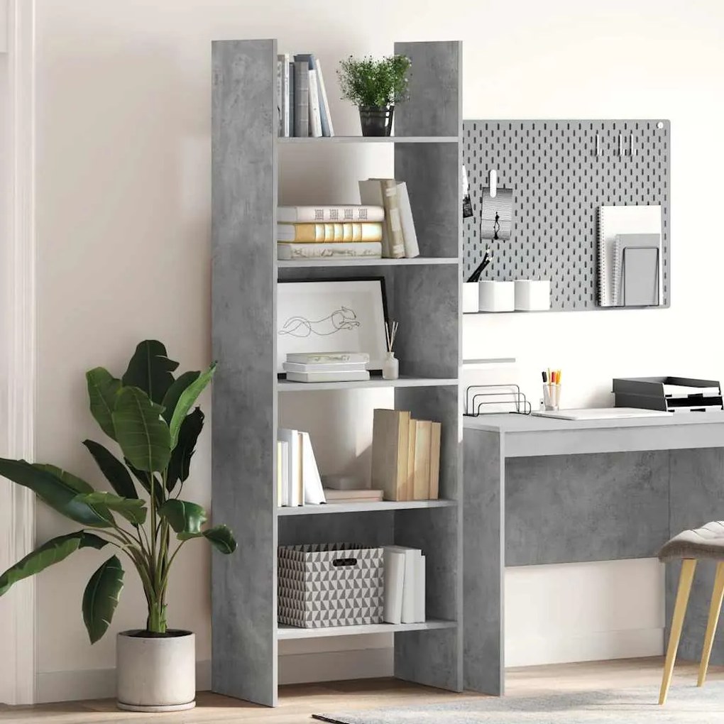 803411 vidaXL Библиотека, бетонно сива, 60x35x180 см, инженерно дърво