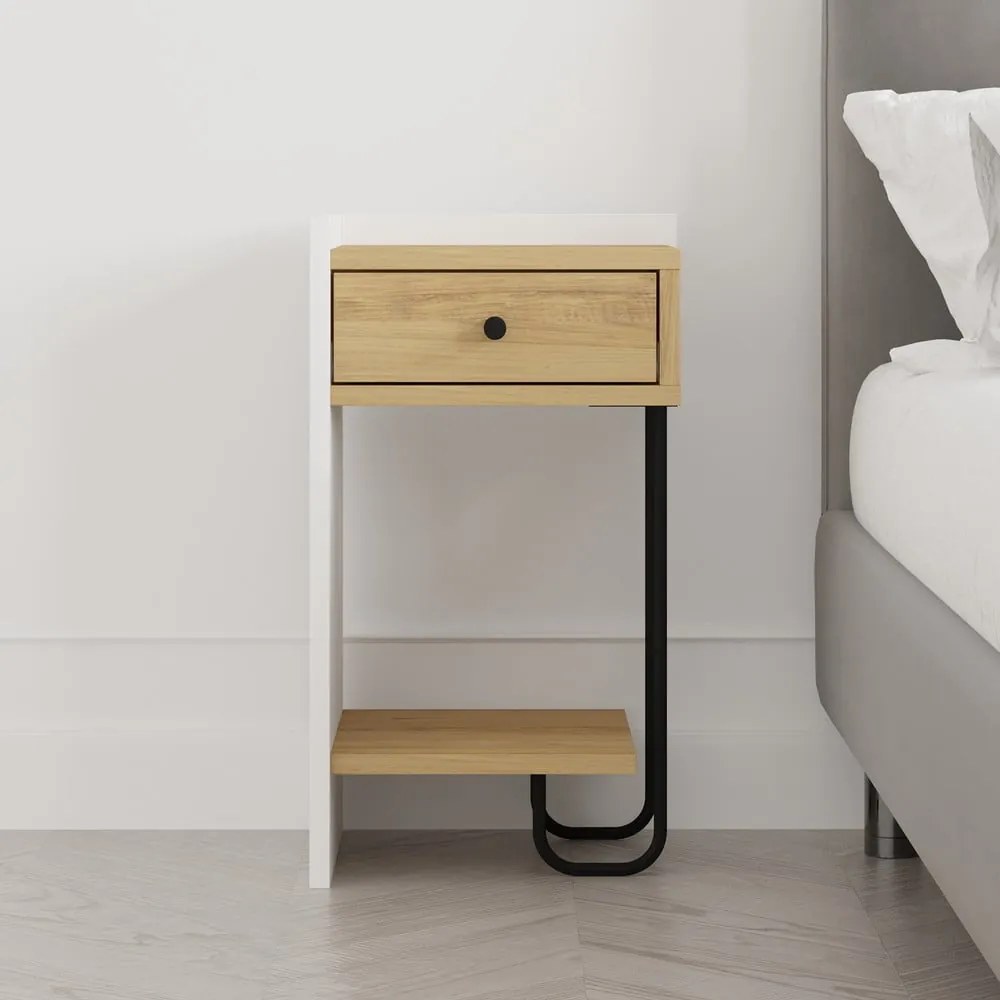 Нощно шкафче с рафтове от бял/естествен дъб Mercure - Marckeric