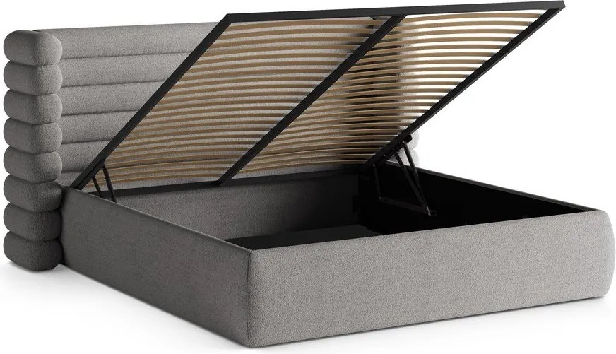 Сиво двойно легло 180x200 cm тапицирано с място за съхранение с включена подматрачна рамка Mount – Micadoni