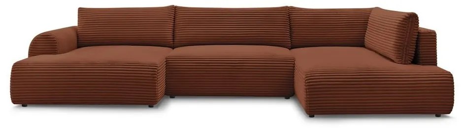 Разтегателен ъглов диван от рипсено кадифе в тухлен цвят (ляв ъгъл/"U" форма) Lucien – Bobochic Paris