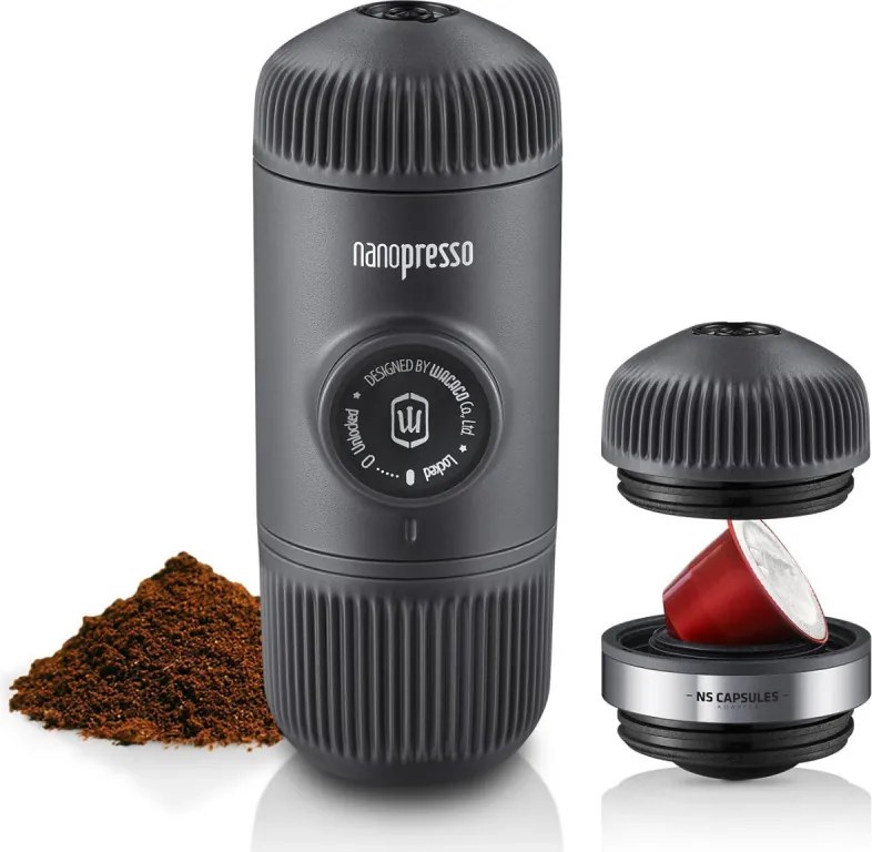 Преносима еспресо машина Wacaco Nanopresso Classic, NS Адаптер за Nespresso капсули, 18bar, 80 мл, Без необходимост от зареждане и батерии, Черен