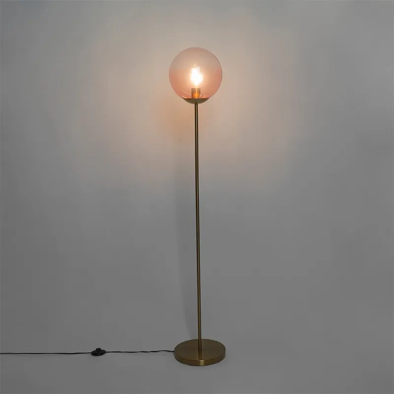 Подова лампа в стил Арт Деко месинг с розово стъкло - Pallon