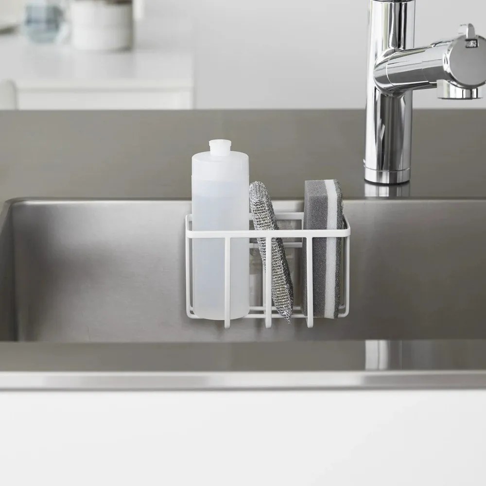 Бяла метална стойка за перилни препарати без пробиване Film Hook – YAMAZAKI