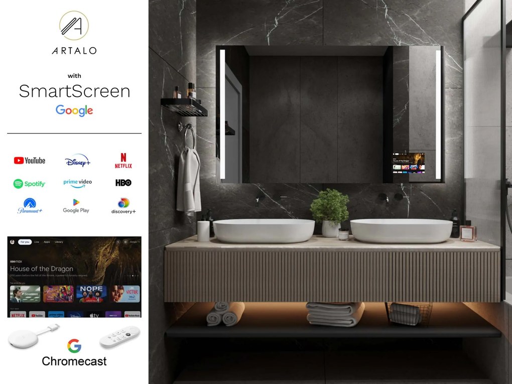 SMART огледало със светодиодно осветление M4 + SmartScreen with Google Chromecast