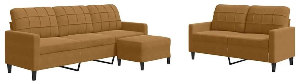 3278408 vidaXL Комплект дивани от 3 части с възглавници, кафяв, кадифе