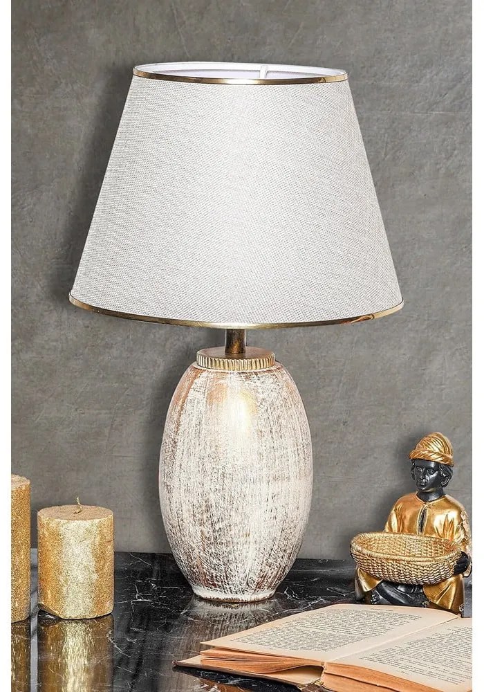 Настолна лампа с текстилен абажур в кремав и златист цвят (височина 50 cm) Yakamoz – Opviq lights