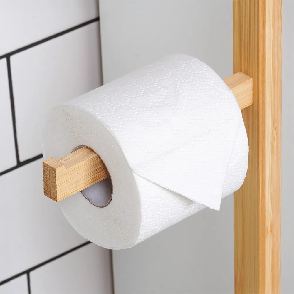 Бамбукова стойка за тоалетна хартия с място за резервни ролки, 70см